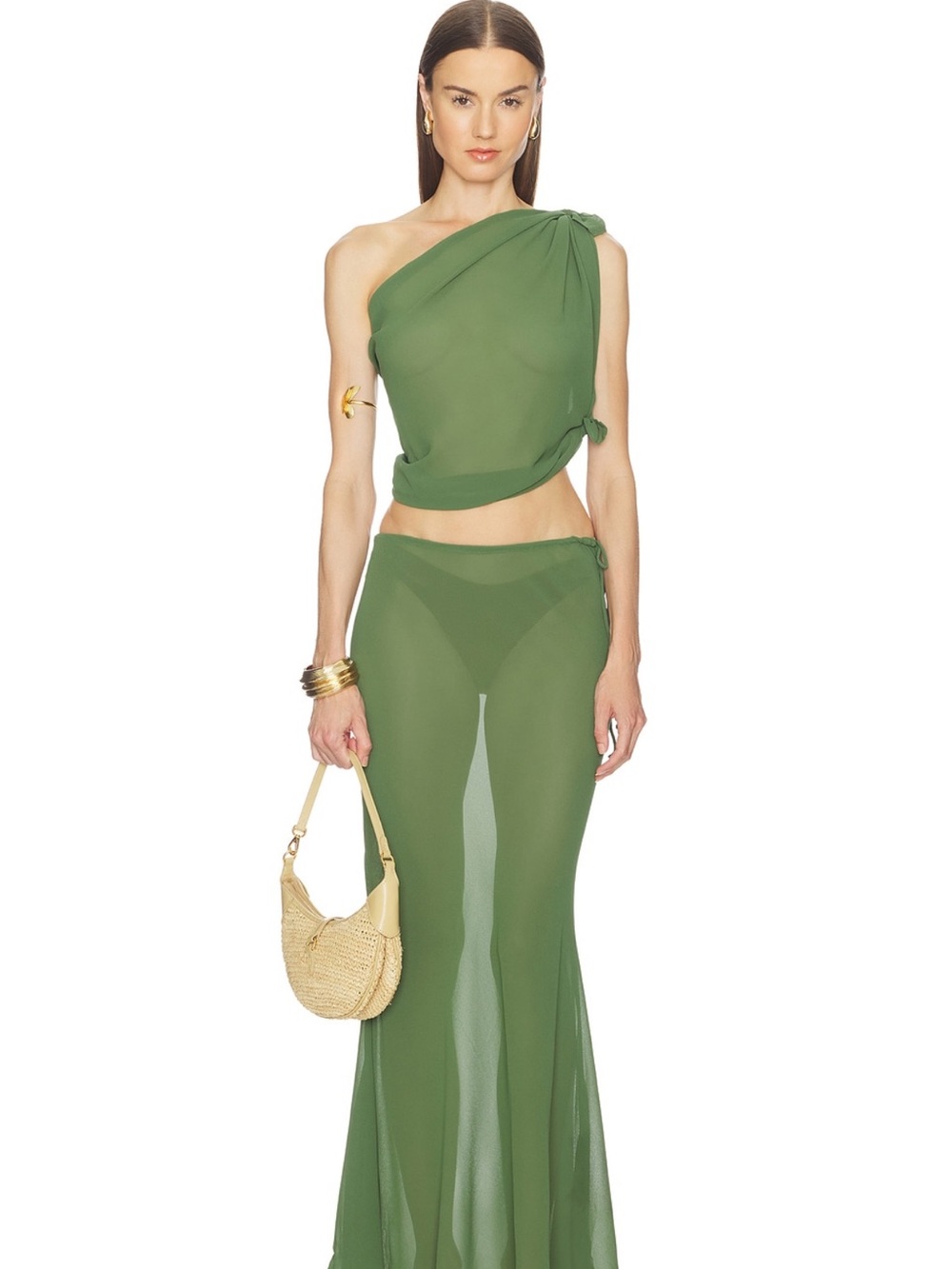 Camila Coelho Carlisle Maxi Skirt and Top Matching Set in Green